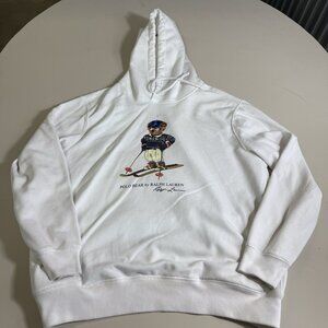 POLO RALPH LAUREN BEAR Ski Mens Hoodie Sweatshirt White Size XL